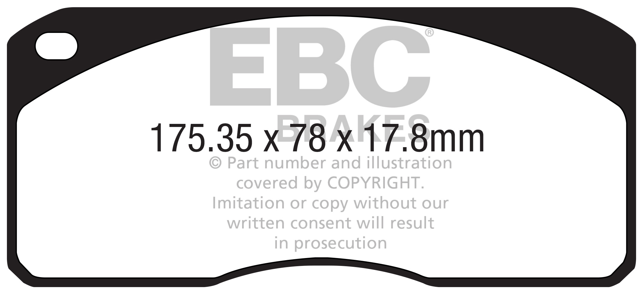 Desenho técnico da pastilha EBC DP32070C, forma DP2070