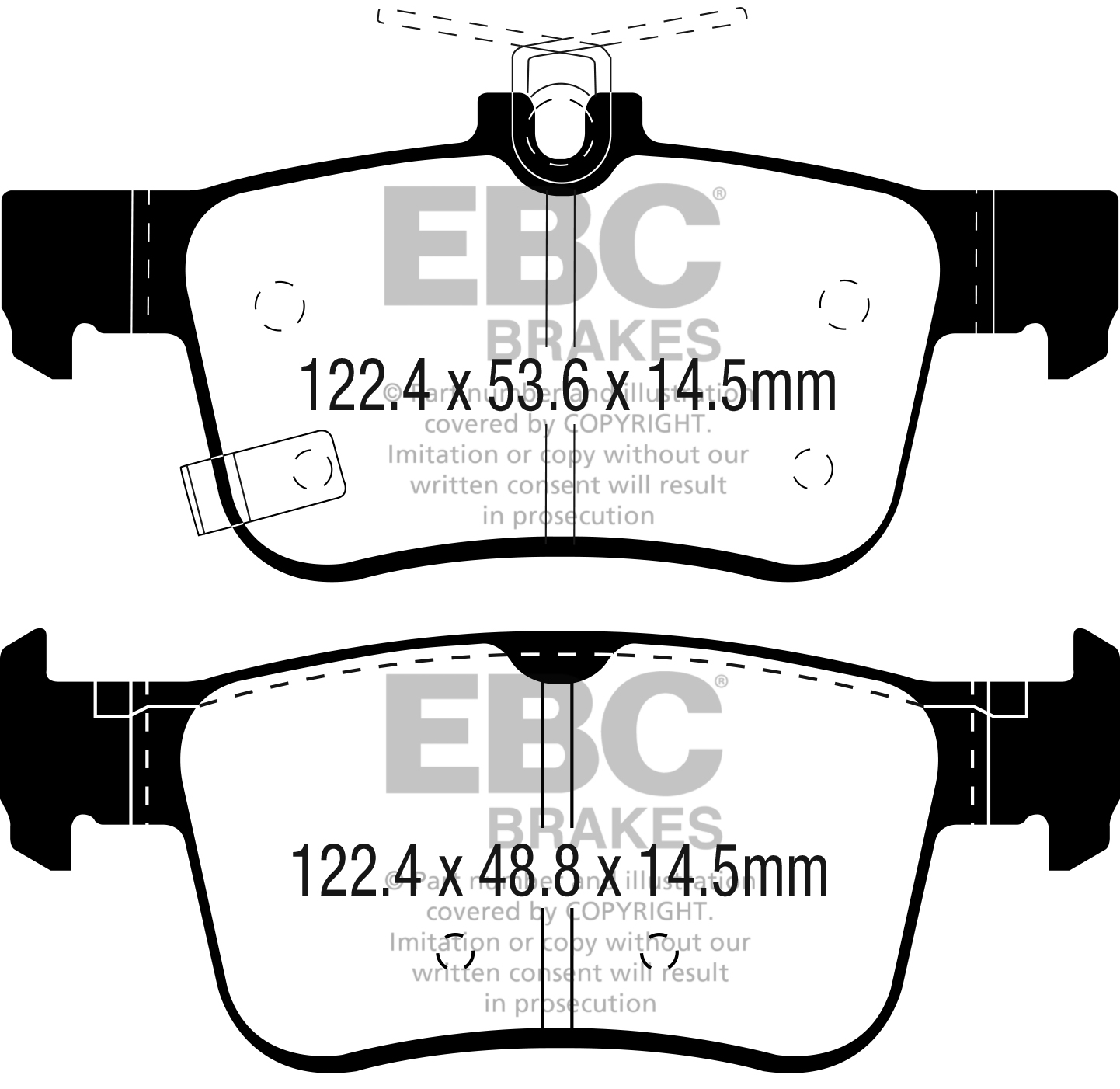 Desenho técnico da pastilha EBC DP42301R, forma DPX2301