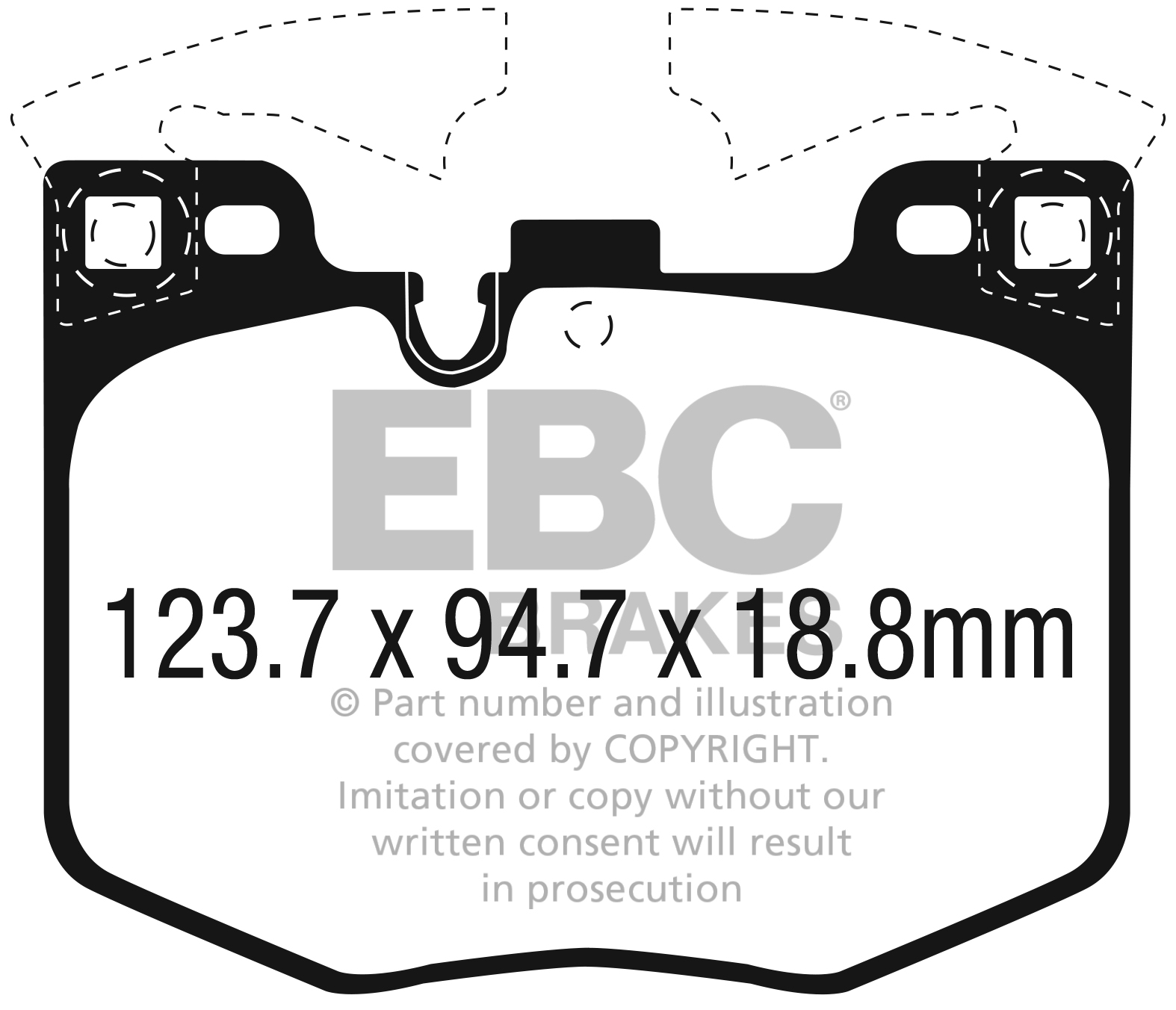 Desenho técnico da pastilha EBC DP42302R, forma DPX2302