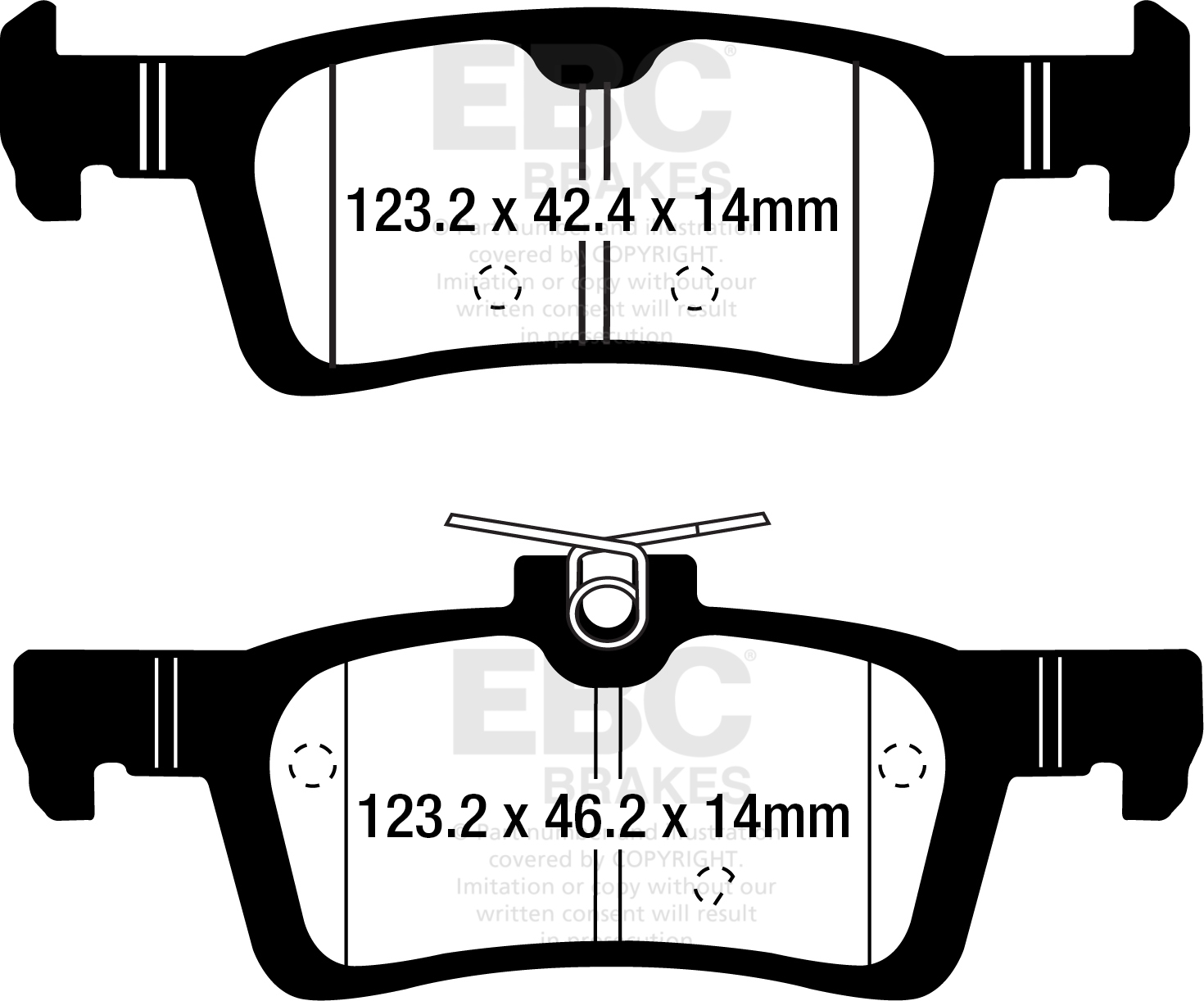 Desenho técnico da pastilha EBC DP42319R, forma DPX2319