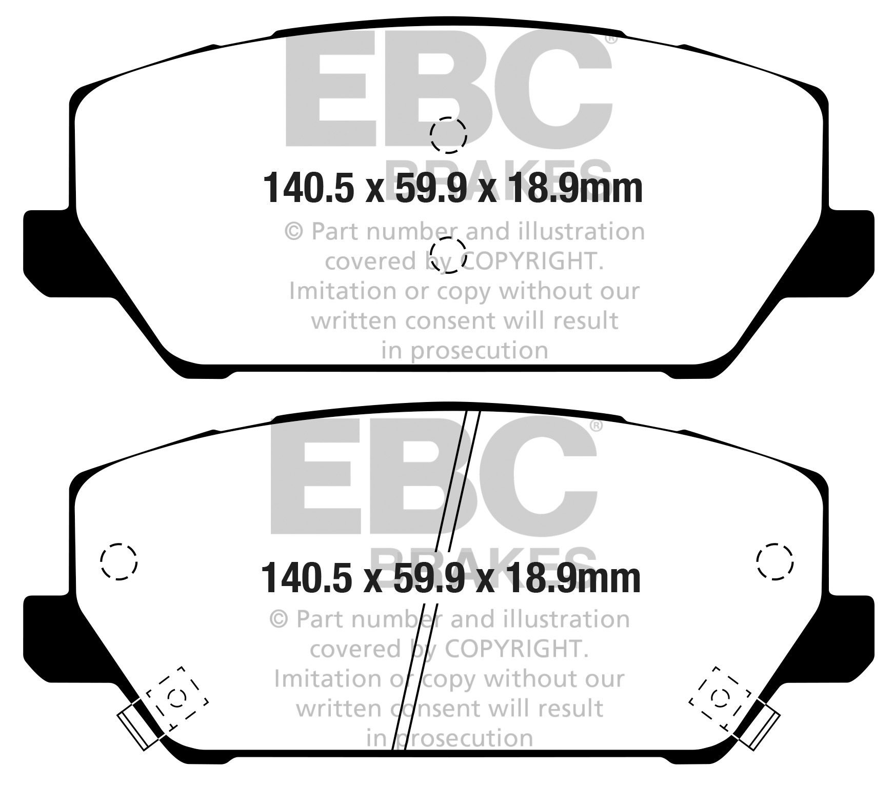 Desenho técnico da pastilha EBC DP42343R, forma DPX2343