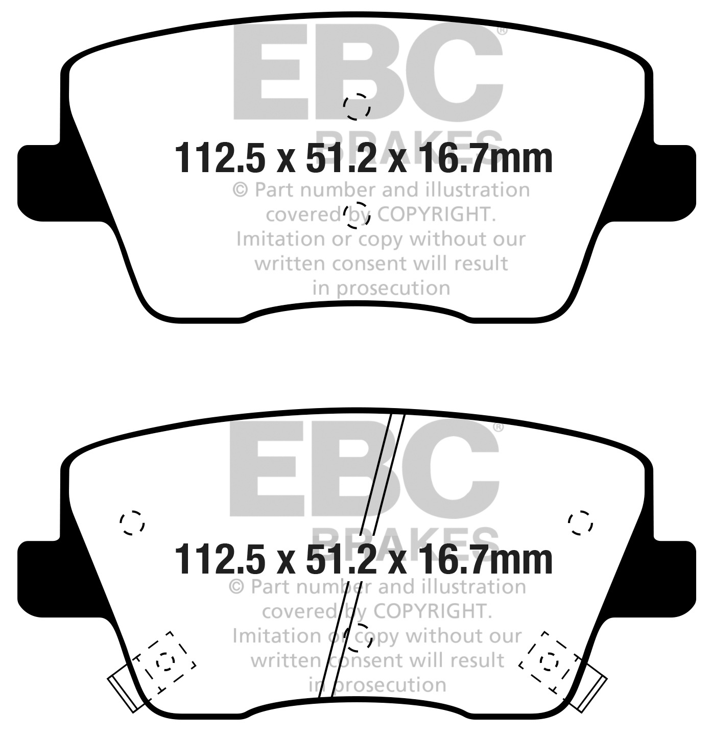 Desenho técnico da pastilha EBC DP52344NDX, forma DPX2344