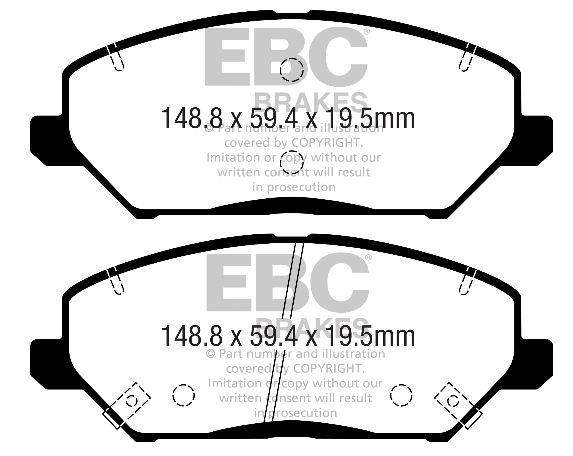 Desenho técnico da pastilha EBC DP22362, forma DPX2362