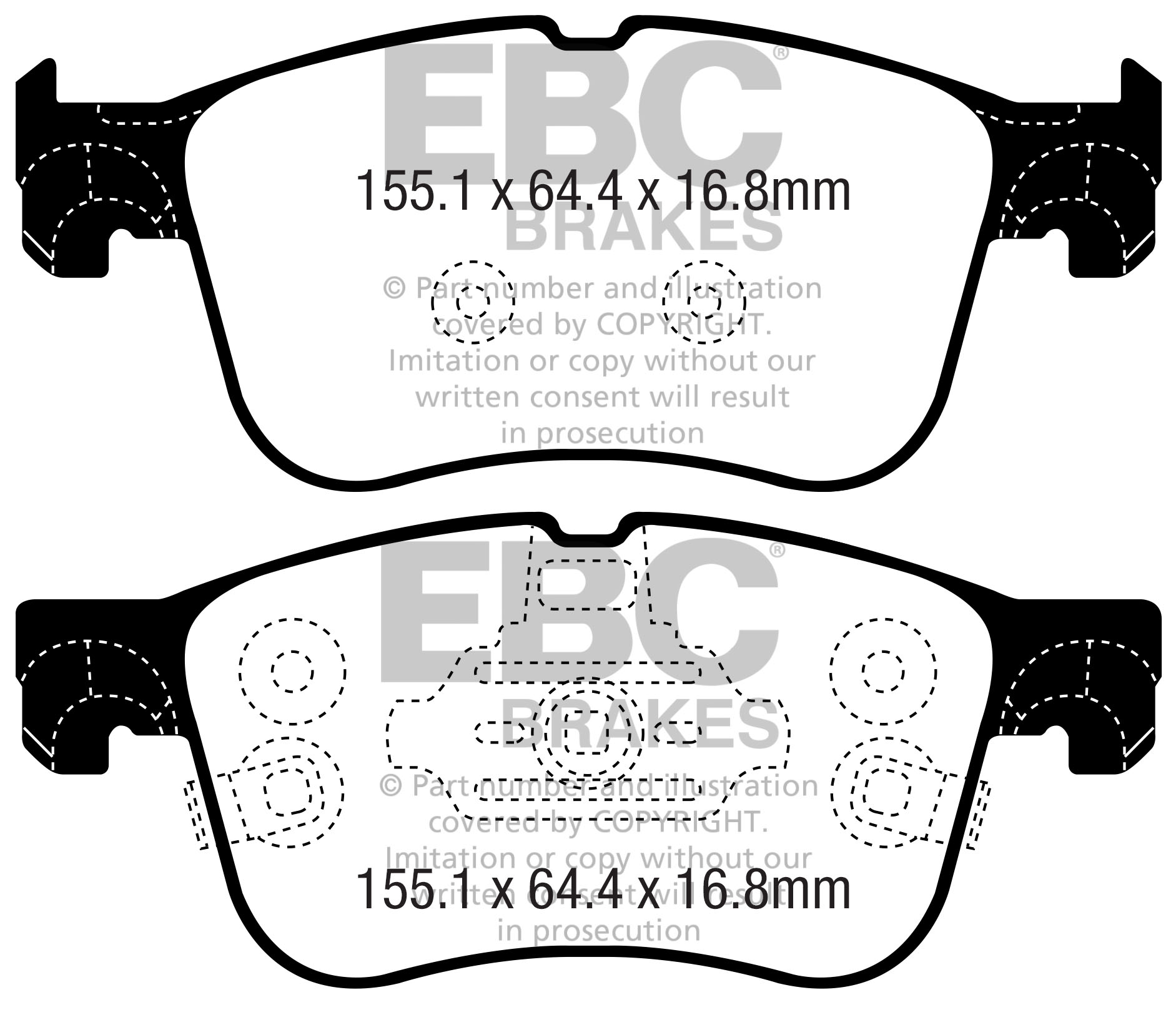 Desenho técnico da pastilha EBC DP42372R, forma DPX2372