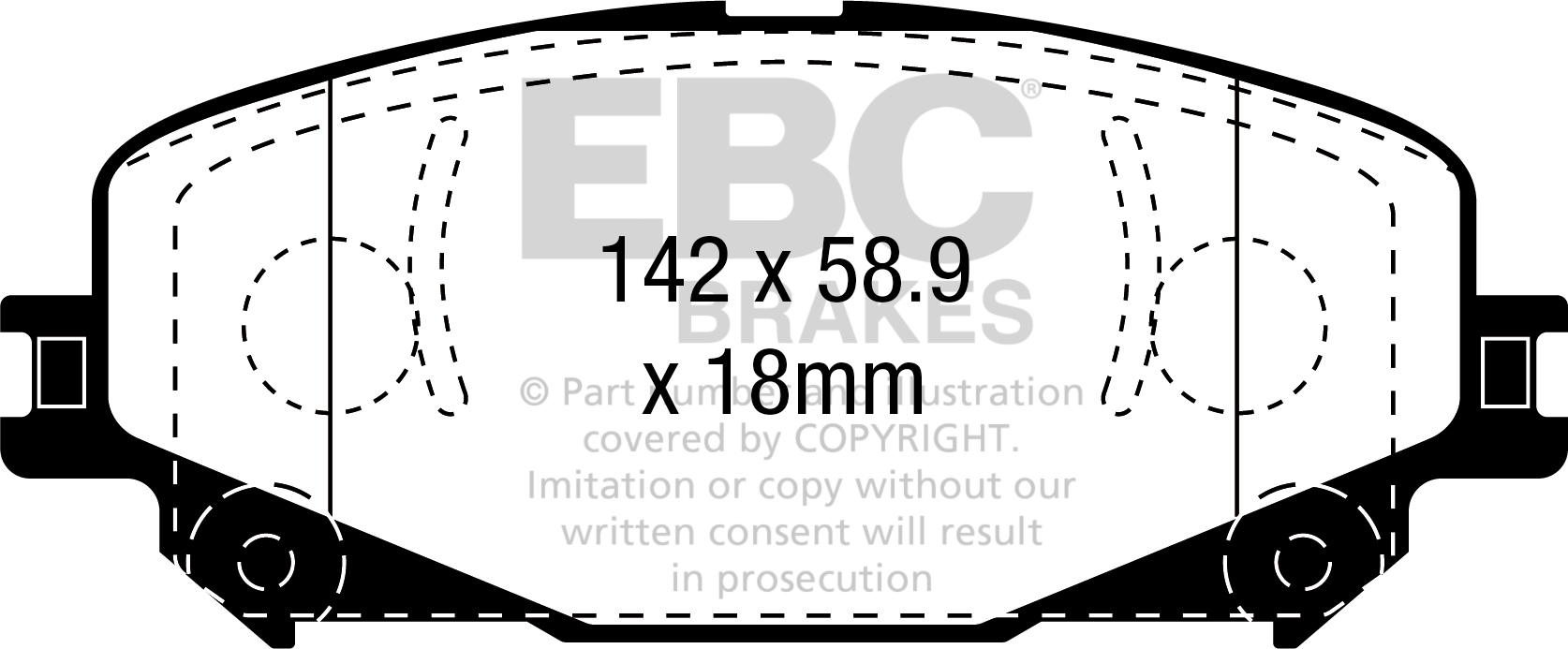 Desenho técnico da pastilha EBC DP22382, forma DPX2382
