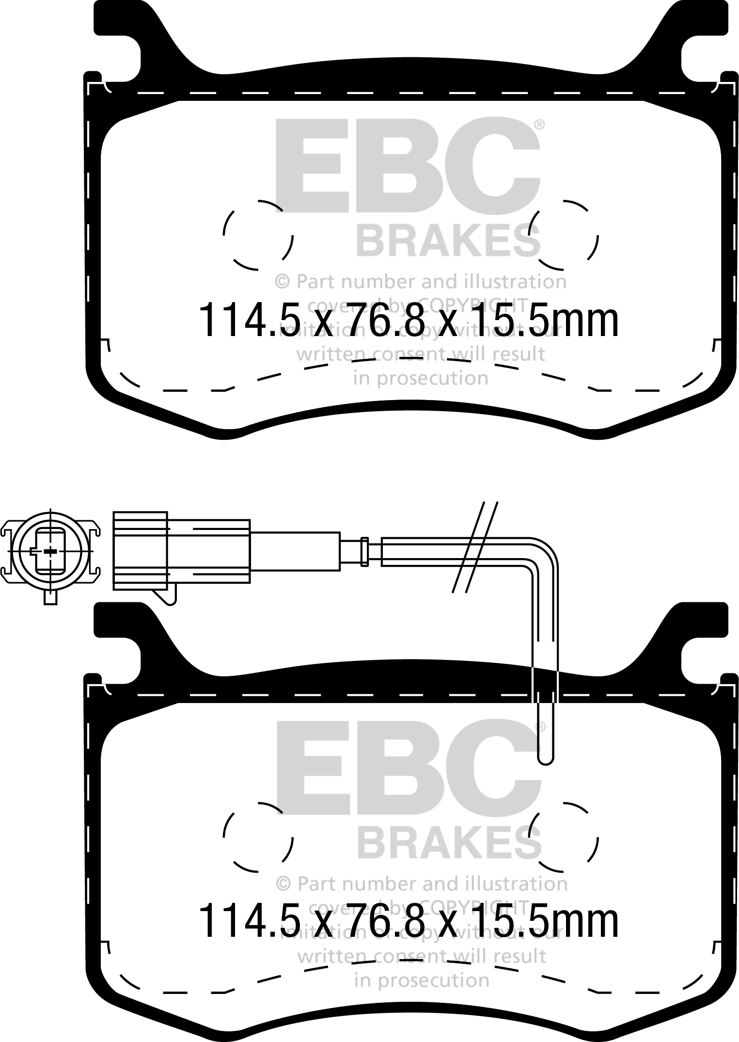 Desenho técnico da pastilha EBC DP42392R, forma DPX2392