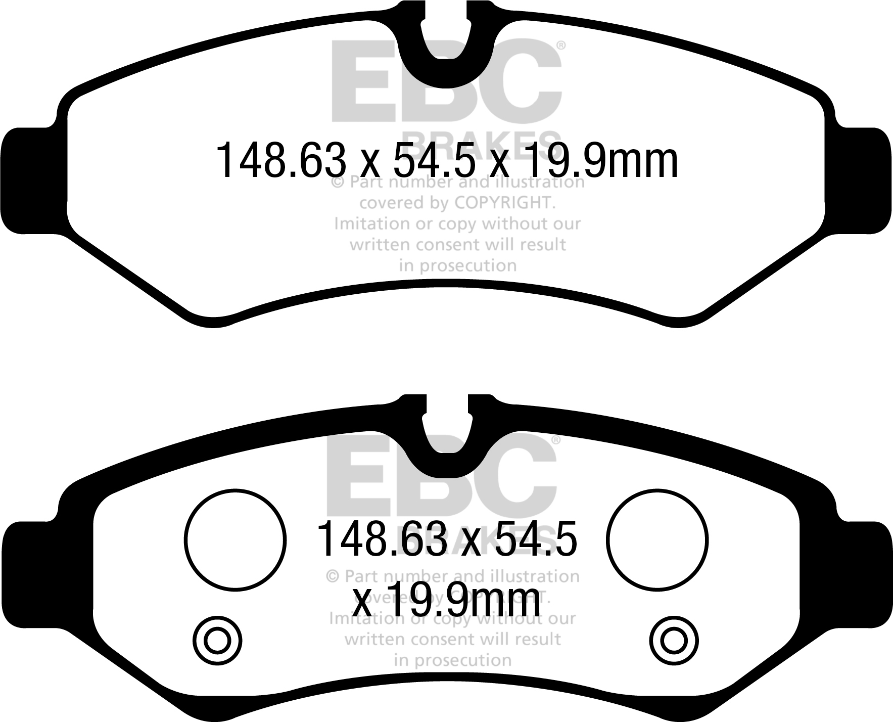 Desenho técnico da pastilha EBC DPX2397, forma DPX2397