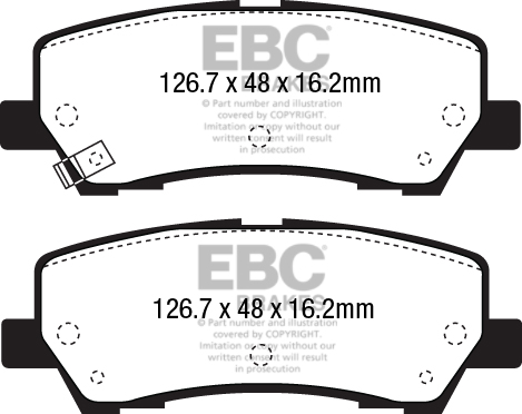 Desenho técnico da pastilha EBC DP43043R, forma DPX3043