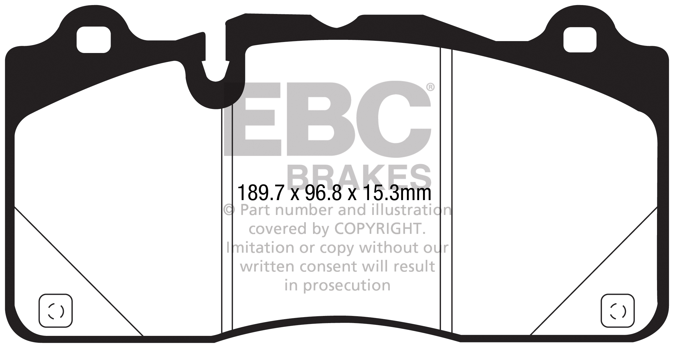 Desenho técnico da pastilha EBC DP43050R, forma DPX3050