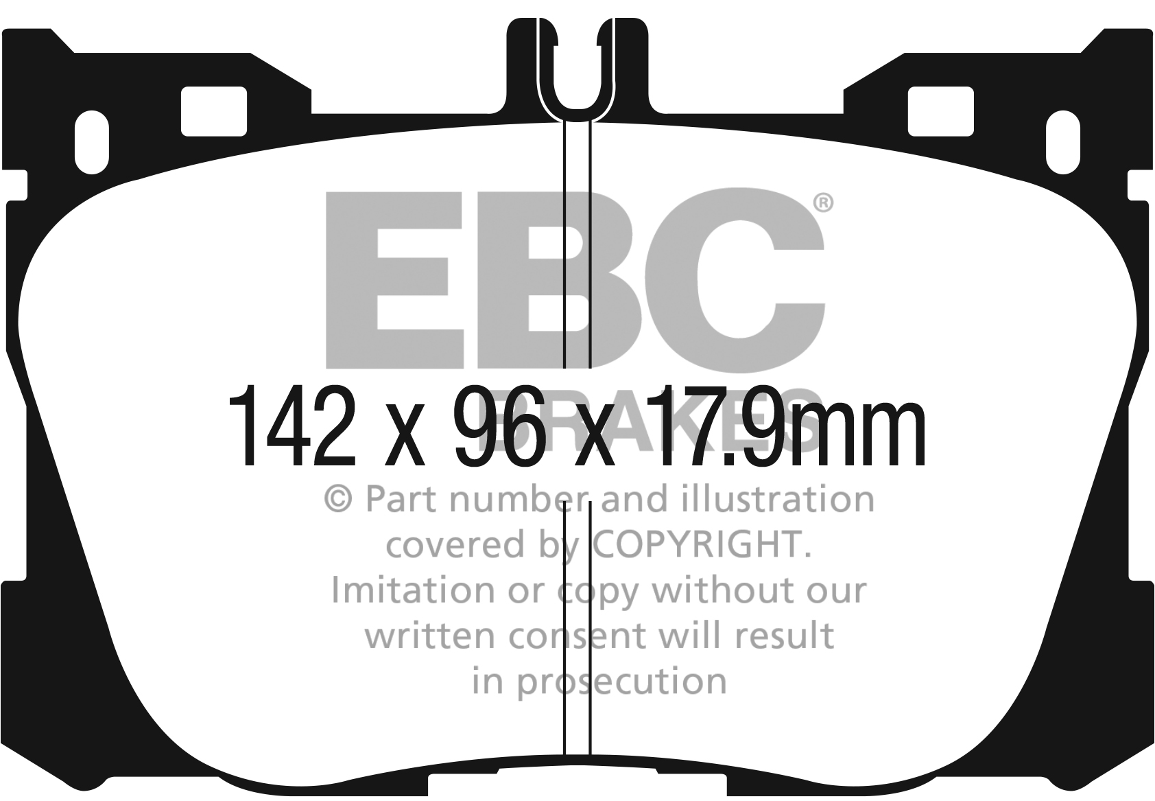 Desenho técnico da pastilha EBC DP43070R, forma DPX3070